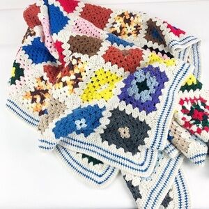 Vintage Granny Square handmade Afghan Crochet throw Blanket